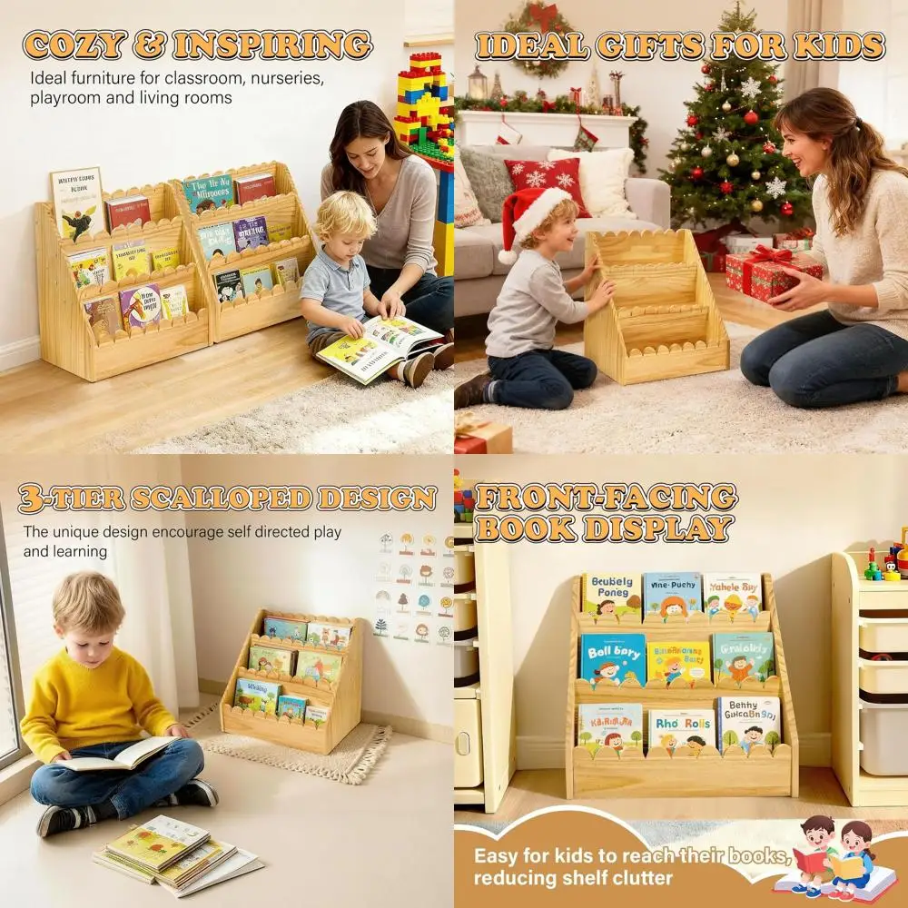 

3-уровневая книжная полка с гребешком для детей, деревянный блок для хранения игровых комнат и детских комнат