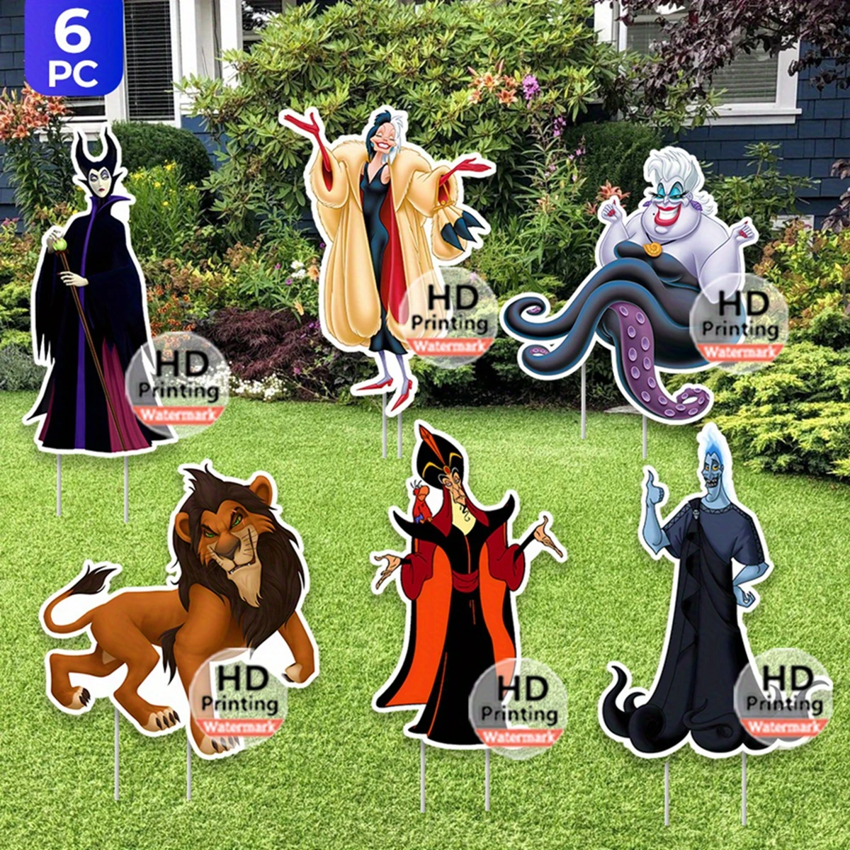 

6pcs 2D Flat Villains Yard Sign with Stakes Waterproof Plastic Garden Lawn Decorations for Birthday Holiday