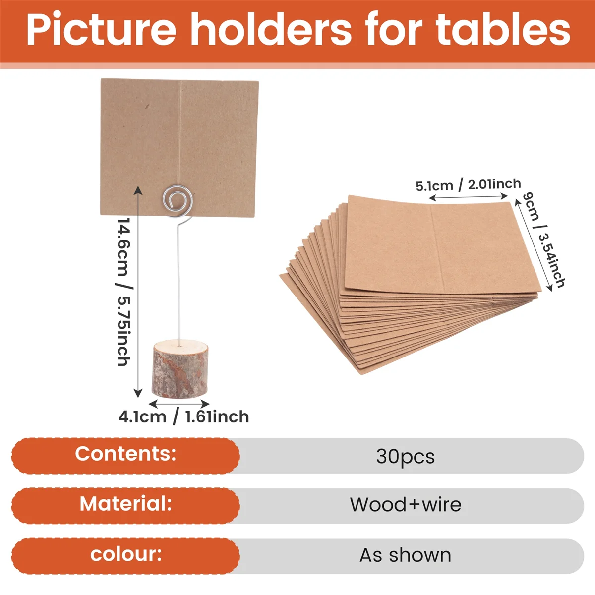 

MHWY 30 шт. деревянные держатели для карточек с вихревой проволокой, крафт-карточки с местами, деревенские деревянные держатели для номеров стола, подставки, держатель для именных карточек
