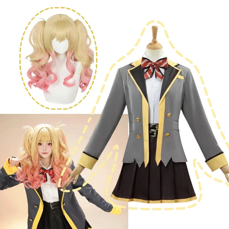 

Game Tenma Saki Cosplay Costume White Shirt Coat Skirt JK School Uniform Wig Full Set for Women Role Play Outfit Theme Party