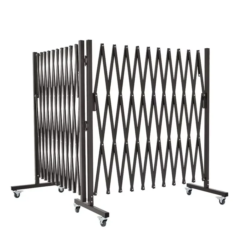 Aluminum Steel Security Expandable Pet Barrier Gate with Stoppable Casters Flexible Fence Mobile Folding Metal Barricade