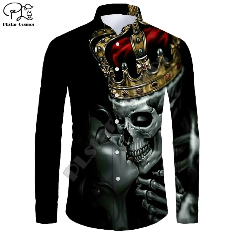 New Hawaiian Shirt 3D Printing Halloween Series Grim Reaper Skull Ghost Cat Long Sleeve Shirt Casual Unisex Shirt W-4