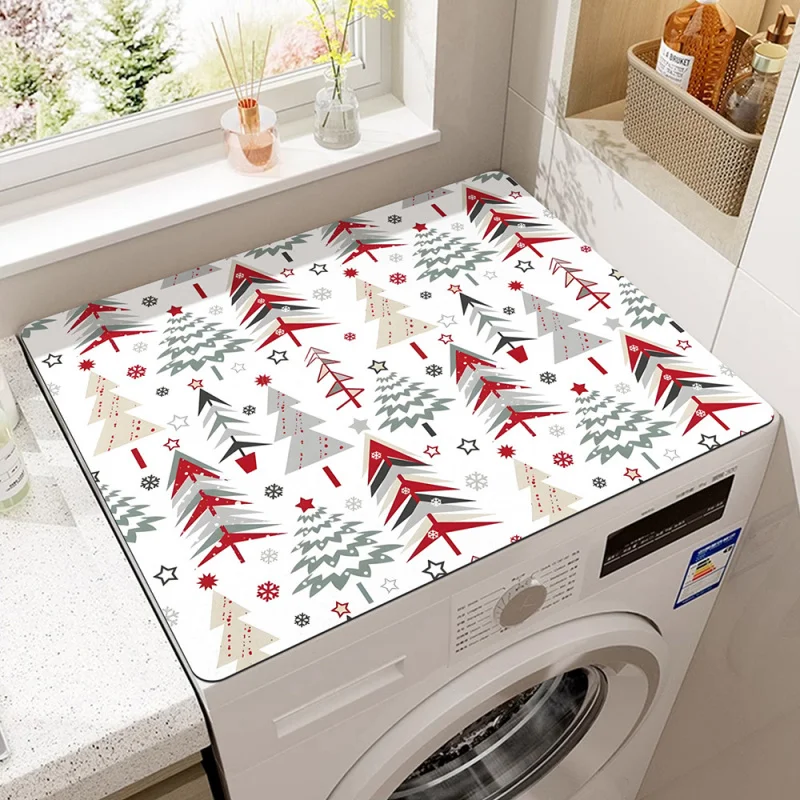 New Christmas Tree Printing Washing Machine Mat Christmas Decorative Pad Multi-Functional Water-Absorbing Non-Slip Mat Dashboard