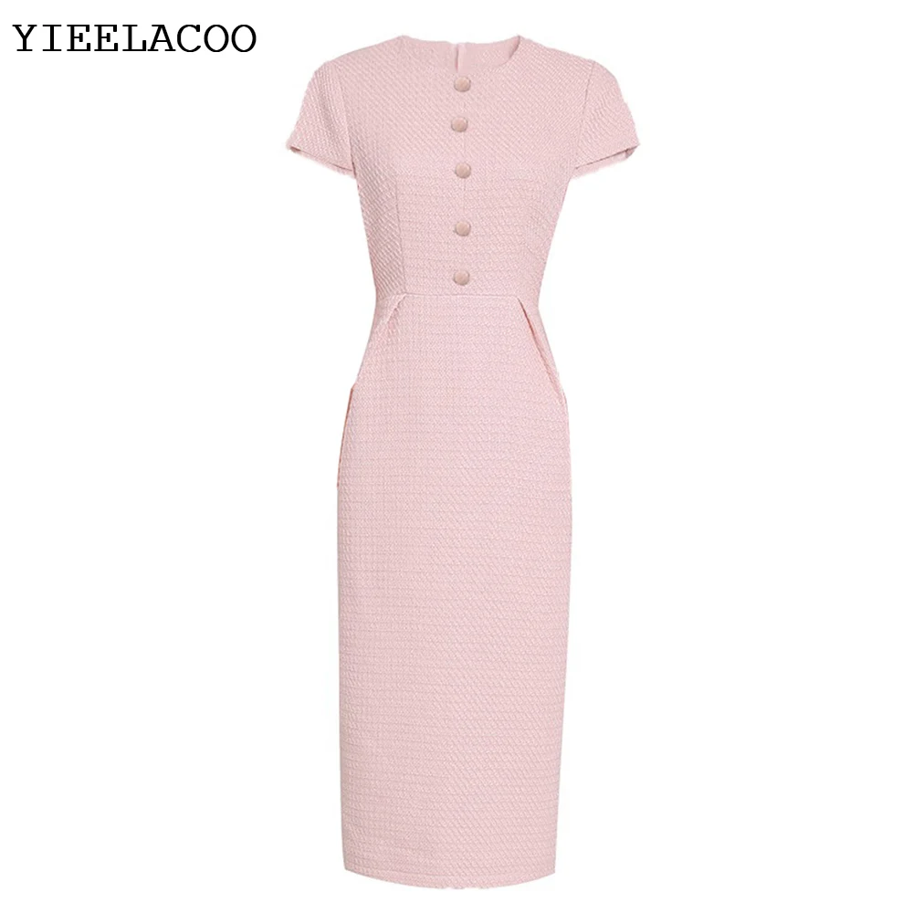 Elegant Pink Socialite Spring / Autumn Tweed Thin Women's Dress Small Fragrance Style New Braided One-piece Knee-length dress