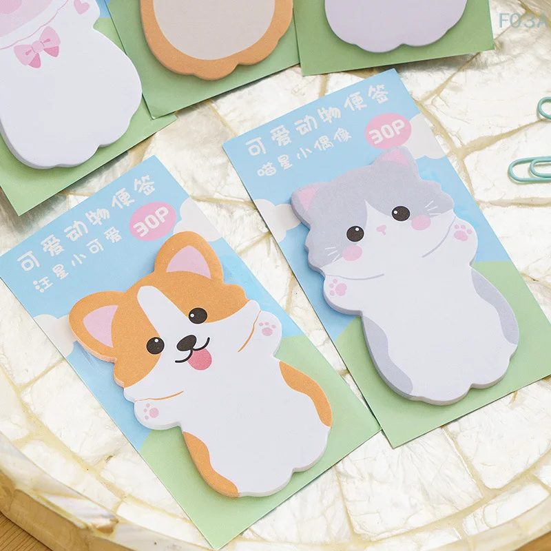 30Pcs Trend Lovely Kawaii Cartoon Special-shaped Animals Memo Pad Sticky Notes Memo Notebook Cute Stationery School Supplies