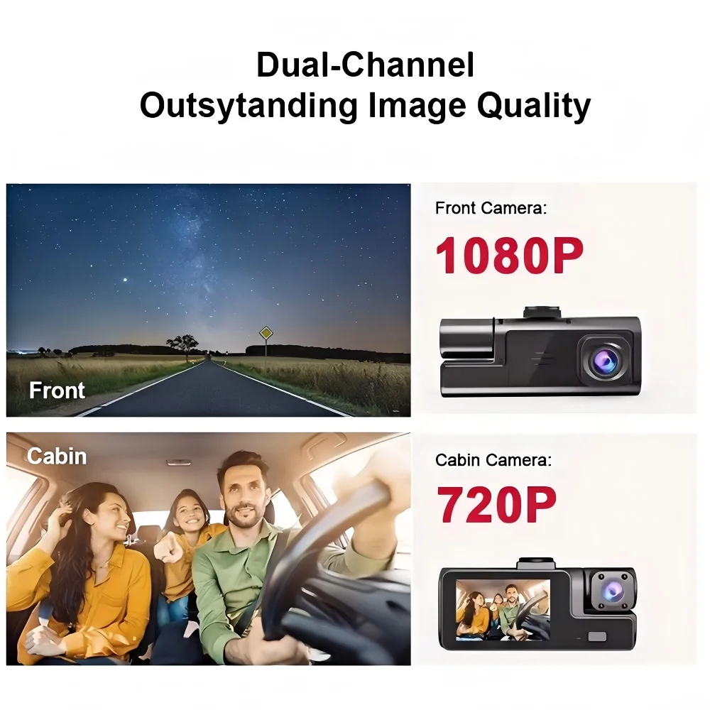 Dual Lens Dash Cam Front 1080P 24H Parking Monitor G-Sensor Night Vision Motion Detection Loop Recording Car DVR