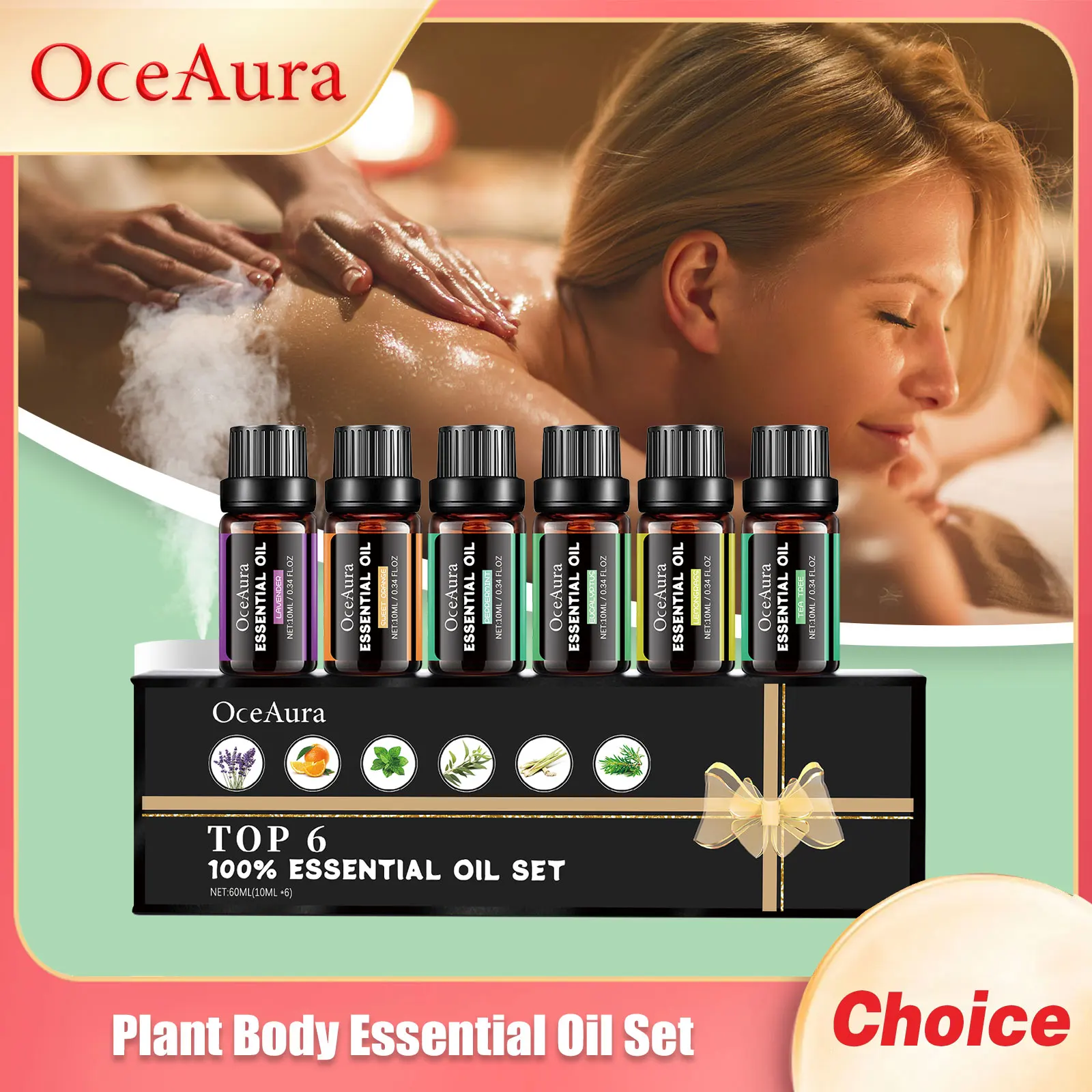 OceAura Plant Body Essential Oil Set Help Sleeping Deeply Relaxation Stress Keep Smoothing Repairing Damaged Body Massage Oils