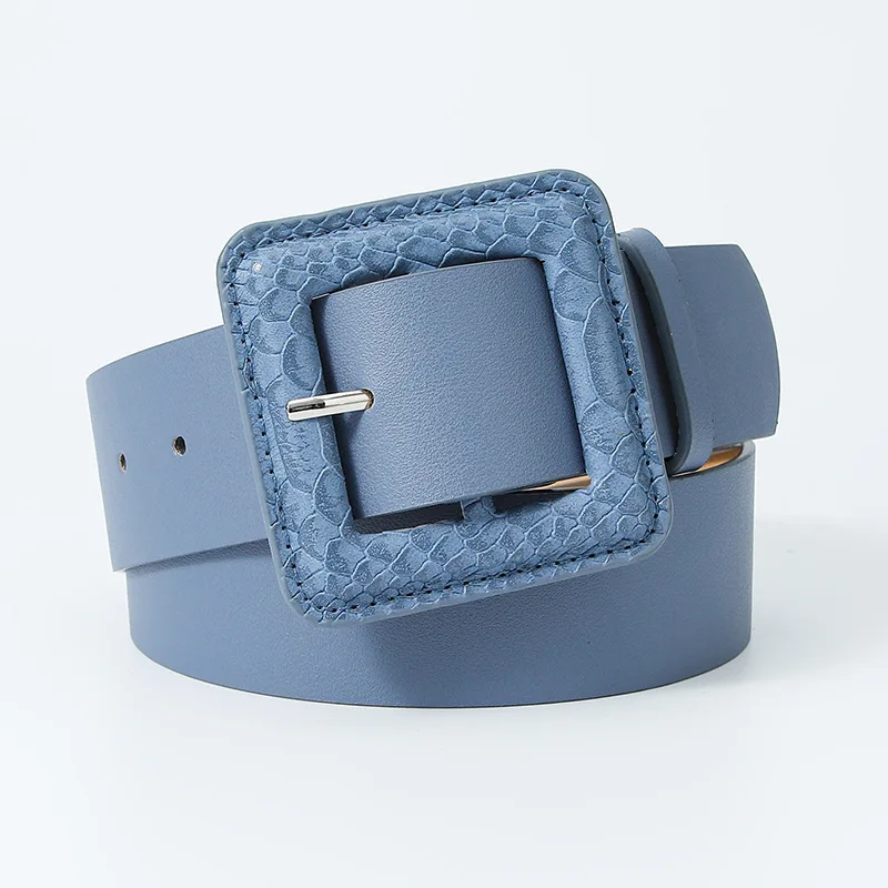 New Fashion Retro Snakeskin Pattern Pin Buckle PU Women Belt Vintage Square Buckle Decorative Dress Jeans Wide Belt Female