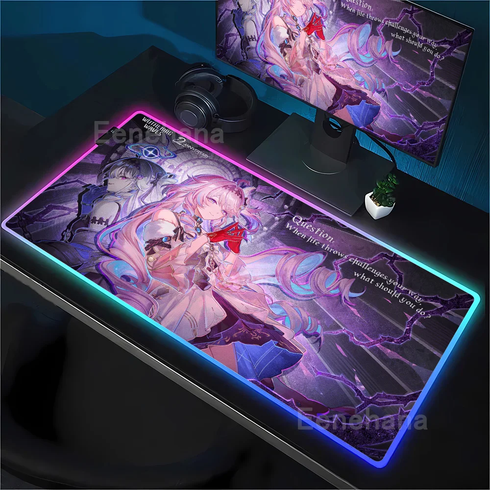 

RGB Mousepad Gaming Wuthering Waves Denia Kawaii Anime Girl Keyboard Office led Mouse Pad Rubber HD Printing backlight Desk Mat