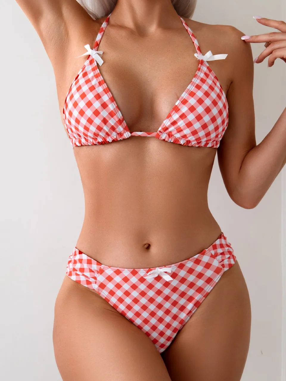 

2026 женский решетчатый купальник, сексуальный треугольный бикини с лямкой на шее, купальник, женский купальный костюм, пляжный летний купальный костюм