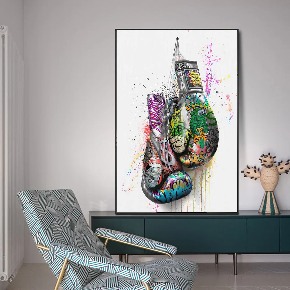 Boxing Glove Fashion Luxury Graffiti Art Paintings Print on Canvas Art Posters and Prints Motivational Art Picture Cuadros