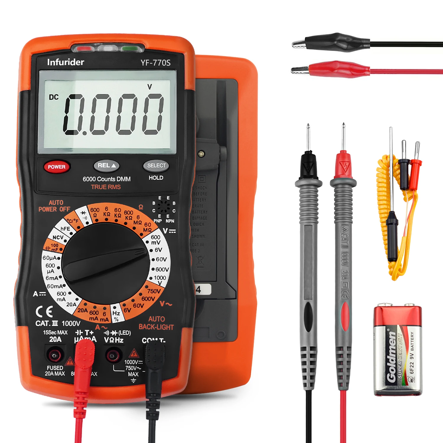 

Digital Multimeter, 770S Voltage Meter, Measures AC/DC Volt Current Resistance Continuity Diodes Capacitor Transistor hFE