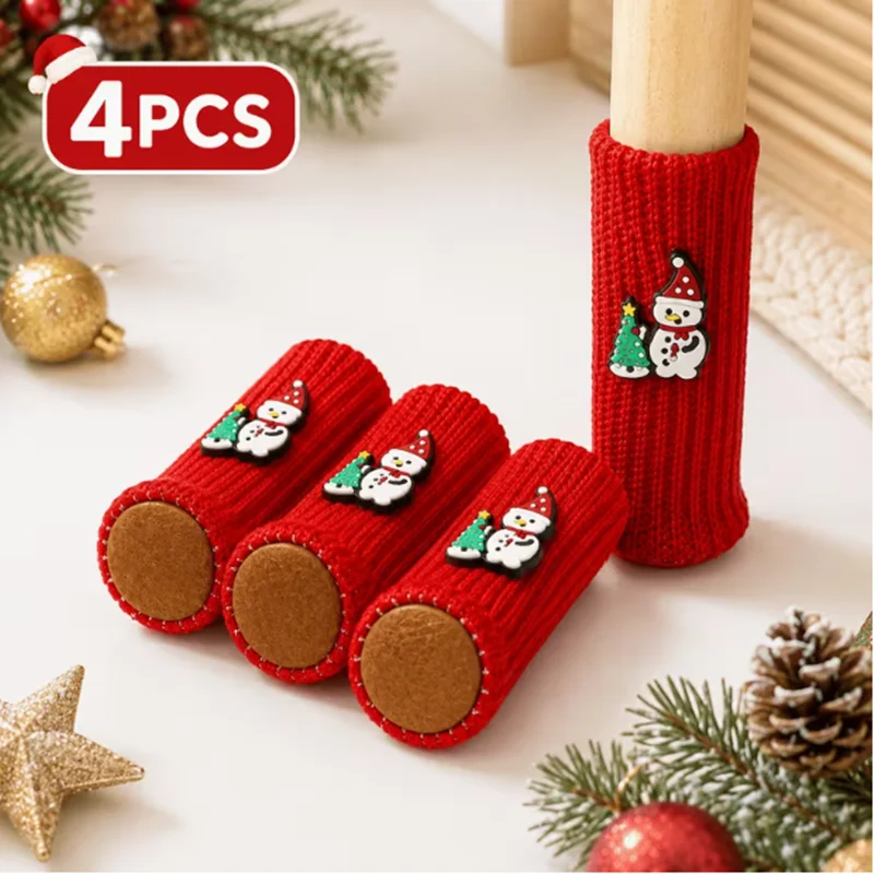 4pcs Christmas snowman chair foot covers, table and chair wear-resistant foot pad covers, Christmas decoration table leg covers