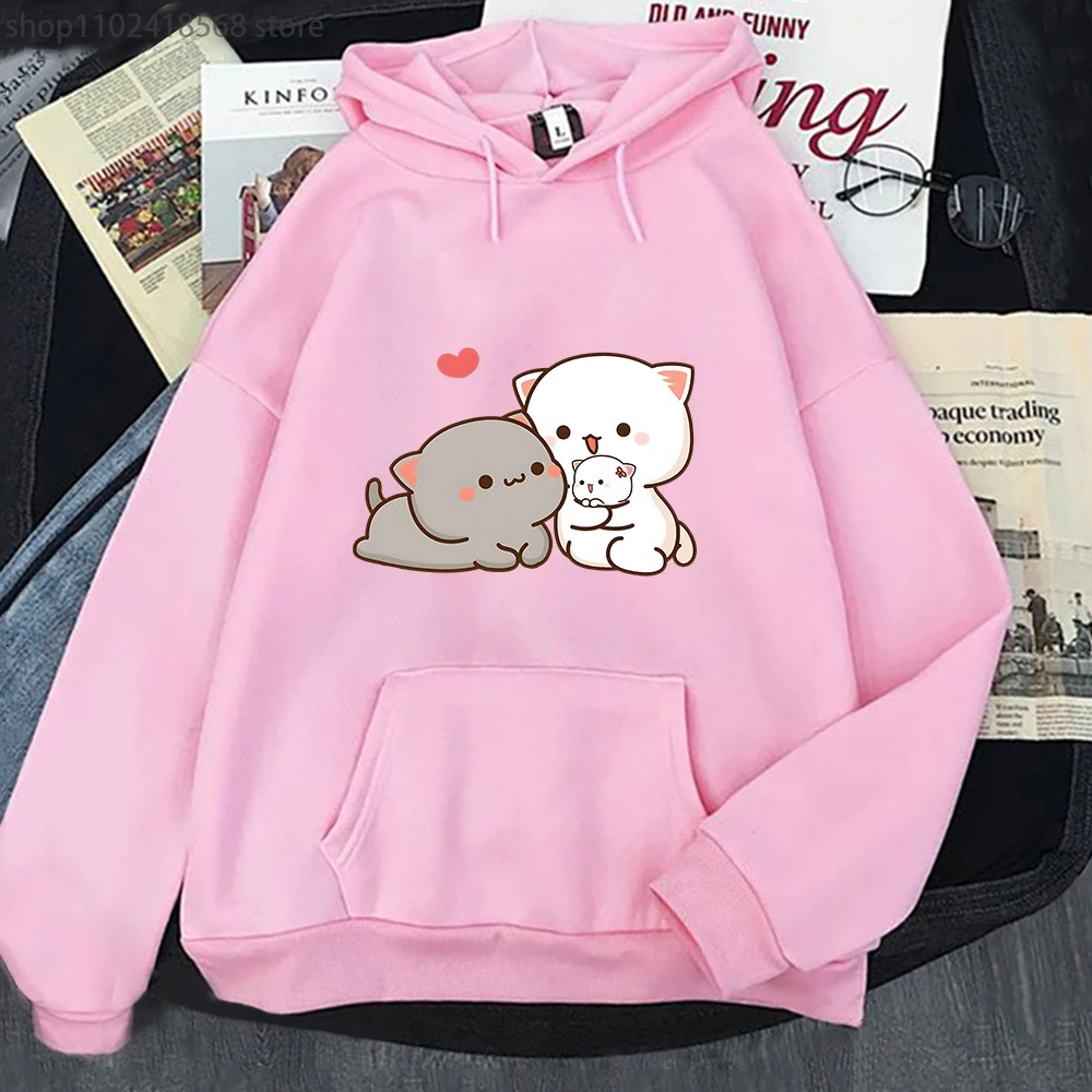 Women Peach Cat Hoodies Funny Mochi Plus Size Sweatshirt Harajuku Kawaii Cartoon Female Long Sleeve Streetwear Clothes Tops