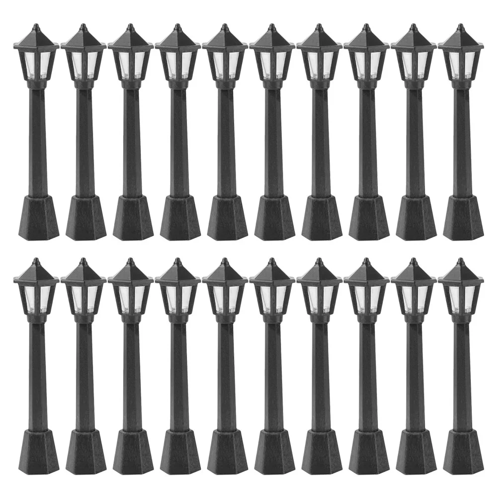 20 Pcs Post Lamp Figurines Mini Street Light Model Micro Landscape Decor Black Plastic House Accessory