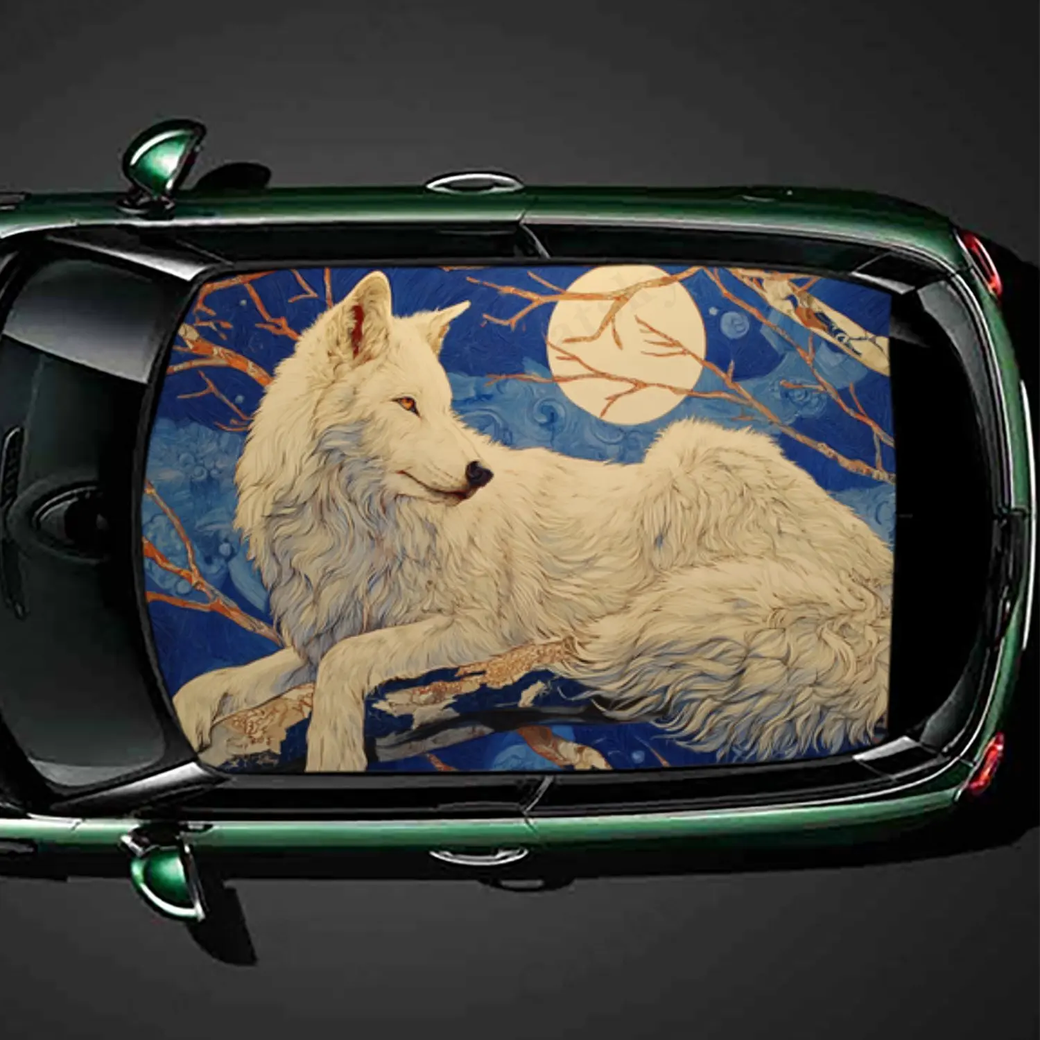 

Exquisite White Wolf Car Roof Vinyl Wraps Sticker, Auto Decal, Artistic Vehicle Decoration, Self-adhesive Waterproof Car Exterio