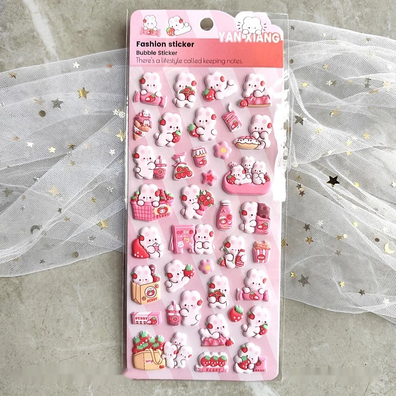 4Pcs Kawaii 3D Stickers Cartoon DIY Stationery Stickers for DIY Book Notebook Nail Phone Case Scrapbooks Calendars