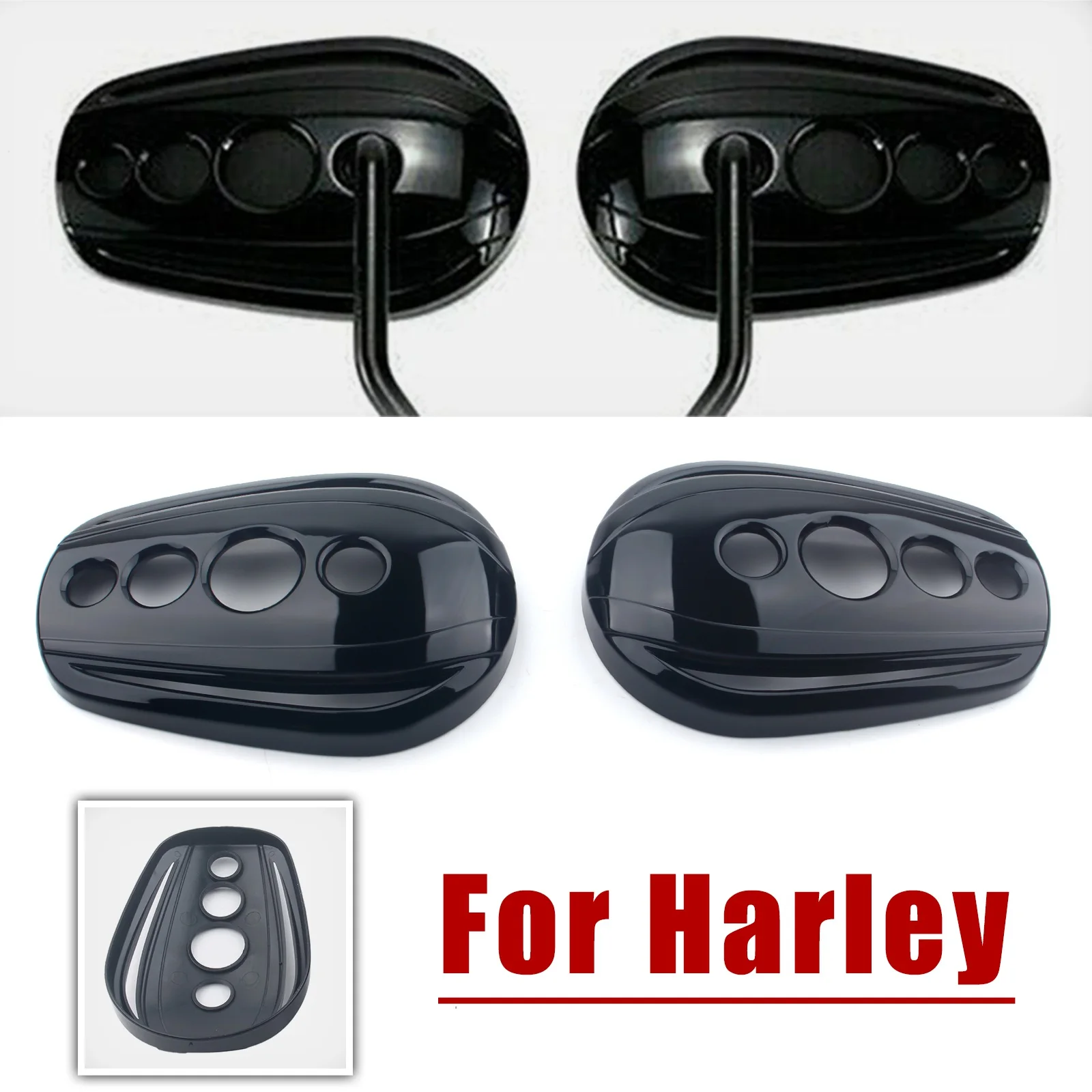 

2PCS For Harley Dyna Softail Sportster Oval Rear View Mirrors Cover Cap Black