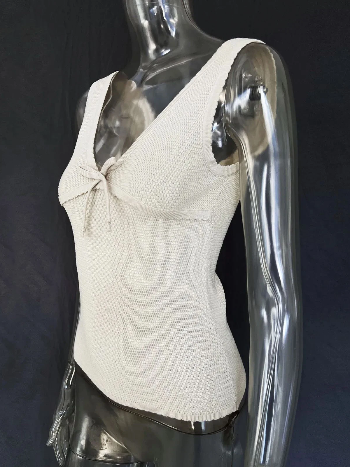 Summer Bow V-neck Knitted Slim Crop Top Women Patchwork Spaghetti Strap Sleeveless Tank Tops Casual Streetwear All-match Vests