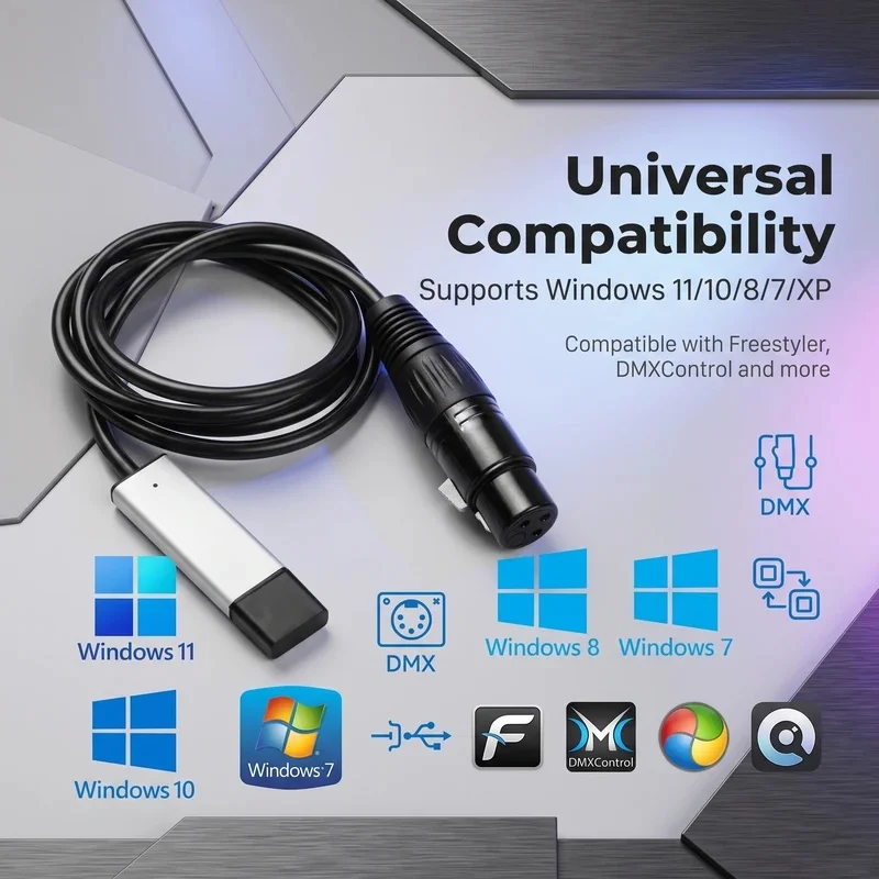 USB-DMX512 Computer PC Stage Light Control Console USB to DMX Adapter LED Light Control Suitable for Various Stage Lights