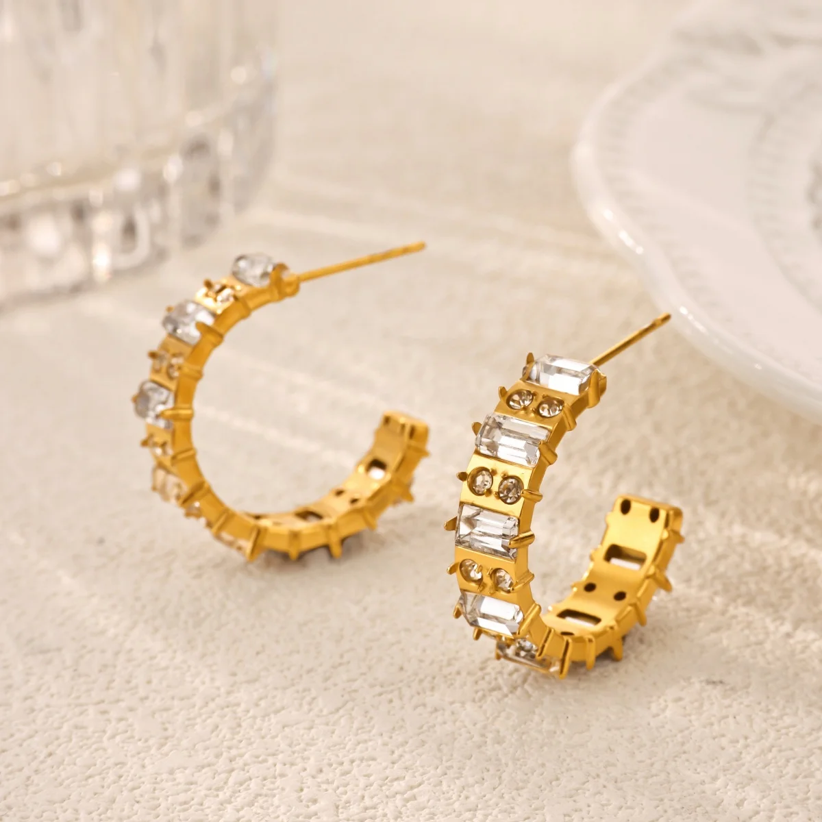 

Luxury Geometric Zircon Hoop Earrings for Women Stainless Steel Gold Color Piercing Earring Fashion Wedding Summer Beach Jewelry