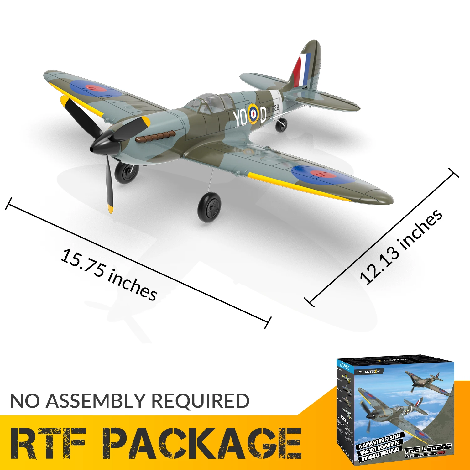 طائرة VOLANTEXRC RC ذات 4 قنوات تعمل بالتحكم عن بعد، طائرة مقاتلة Spitfire RTF مع Aileron، Gyro، Aerobatics و3 أوضاع سهلة الطيران