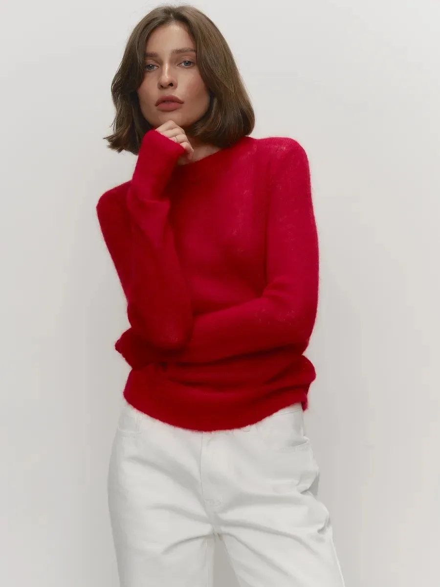Bornladies Sommer Neu Damen O-Ausschnitt Eleganter Slim-Fit Pullover Lässig Schick Dünn Langärmelig Modischer Lockerer Pullover für Damen – Detail 37