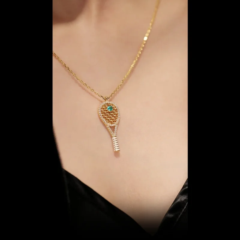 Bellux Pendant Chain 925 Silver Synthetic Zircon Yellow Gold Hollow out Tennis Racket Cute Design Necklace - view 5