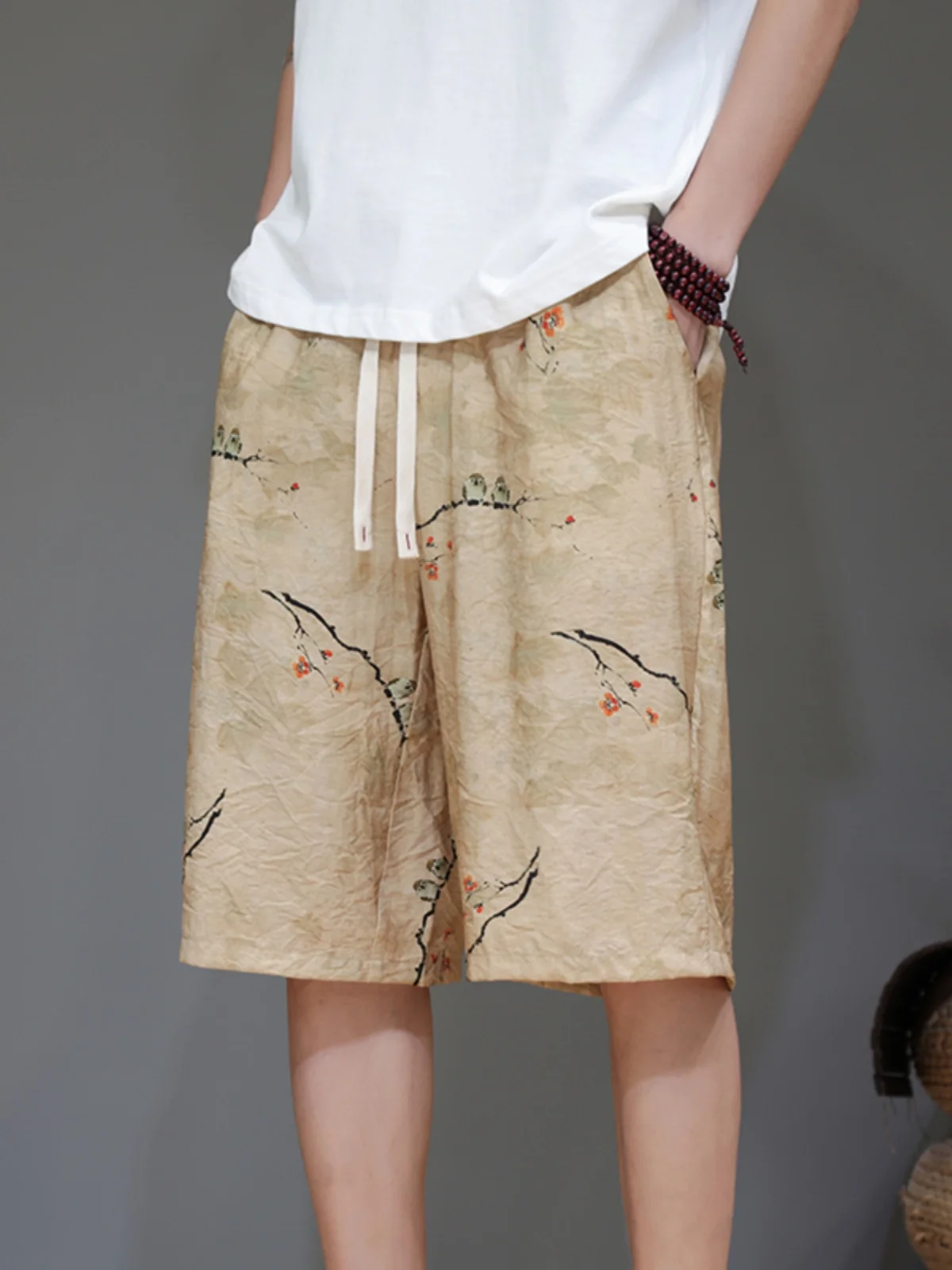 

Мужские летние тонкие пляжные брюки из ледяного шелка, повседневные шорты-бриджи, свободные прямые брюки до колена с эластичным поясом, охлаждающие