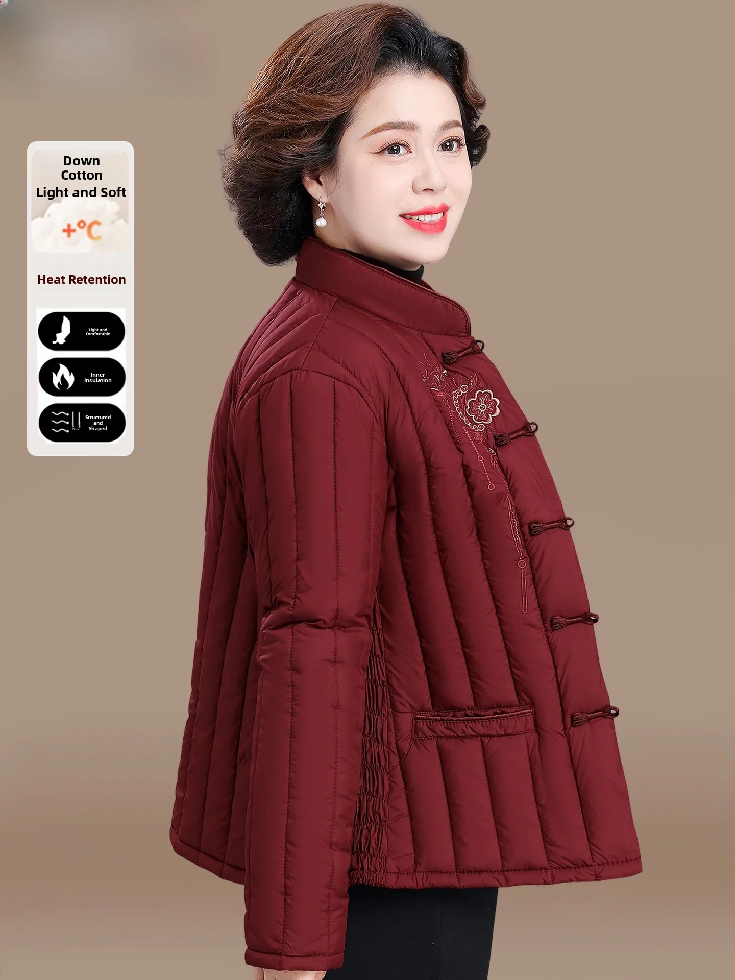 

Autumn Winter Women's down Cotton Jaet Faionable Loose Fit Warmthly Sli Mommy Coat Middle-Aged And ly Faion