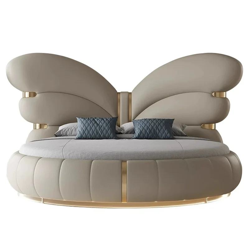 Deluxe soft double bed cream style butterfly round bed shape master bedroom or hotel