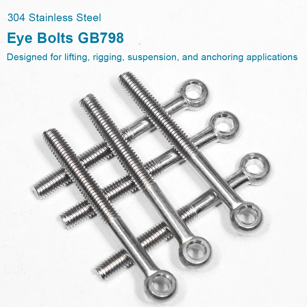 2-5pcs/bag Lifting Eye Bolt M5 M6 M8 M10 304 Stainless Steel GB78 Eyelet Bolt Screw for Construction Fixing Lifting or Hanging
