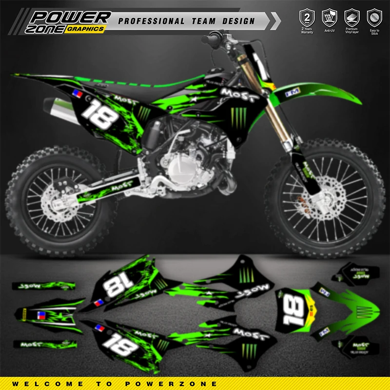 PowerZone Custom Team Graphics Backgrounds Decals Stickers Kit For KAWASAKI 2022 2023 2024 2025 KX85 112