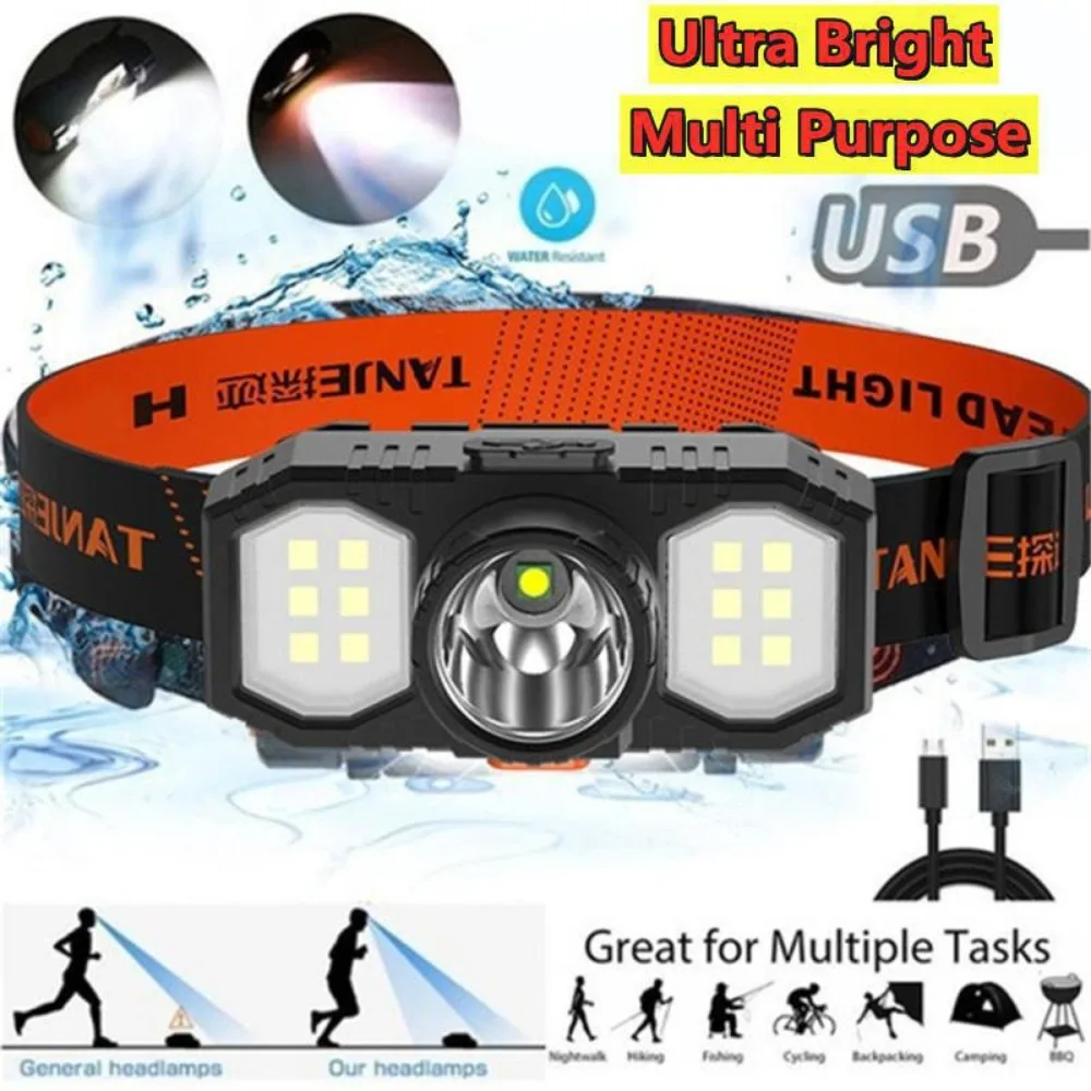 Portable USB Rechargeable IP65 Waterproof 3 Modes Powerful Headlamp LED Fishing Headlight Head-mounted Lamp for Outdoor Camping view 2