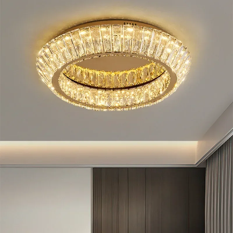 Plafonnier en cristal doré à intensité variable, luminaire d'intérieur, salon, chambre à coucher, cuisine, salle à manger, luxe moderne