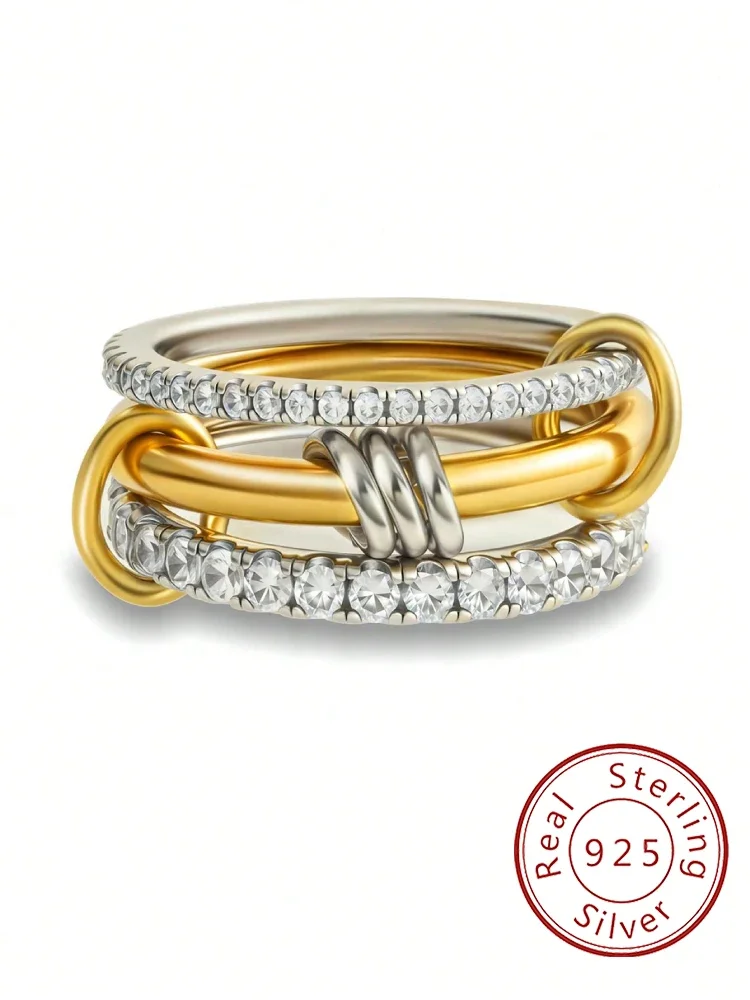 

925 Sterling Silver Gorgeous Luxury Versatile Three Interlock Zircon Ring For Women Daily Life Fashion High Quality Fine Jewelry