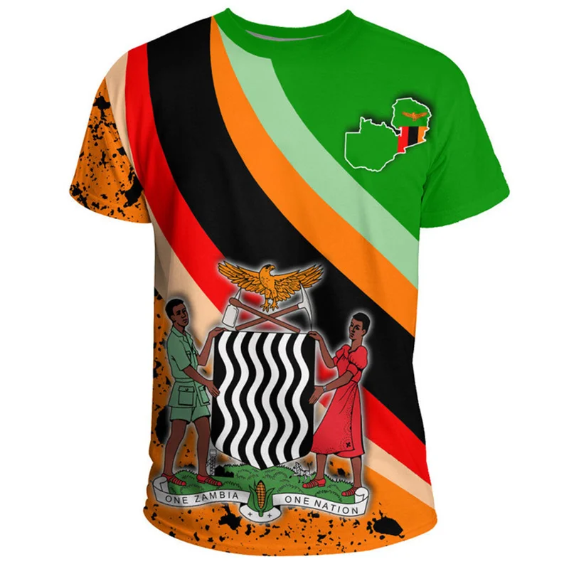 Summer 3D Printed The Republic-of Zambia Ethnic Flag T Shirt Zambia National Emblem Graphic Short Sleeves Kid Fashion Tee Shirts