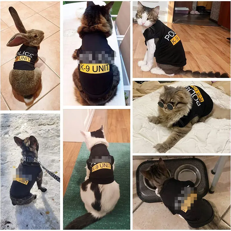 Police Suit Cosplay Dog Clothes Black Elastic Vest Puppy T-Shirt Coat Accessories Apparel Costumes Pet Clothes for Dogs Cats