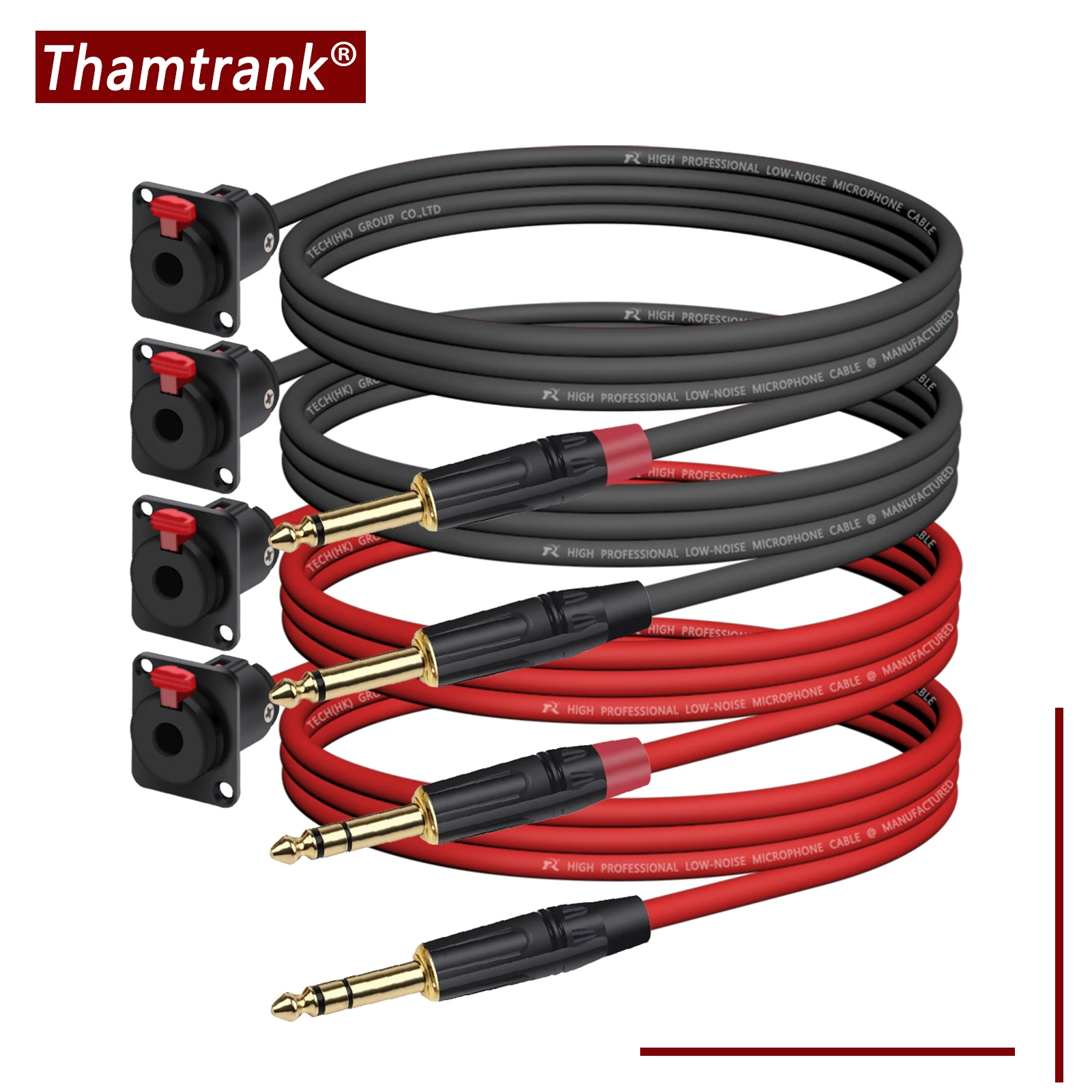 

6.35mm 1/4" Female Panel Mount Socket to 6.35mm 1/4 Inch TS/TRS Male Jack Pass Through Connector Audio Extension Shielded Cord