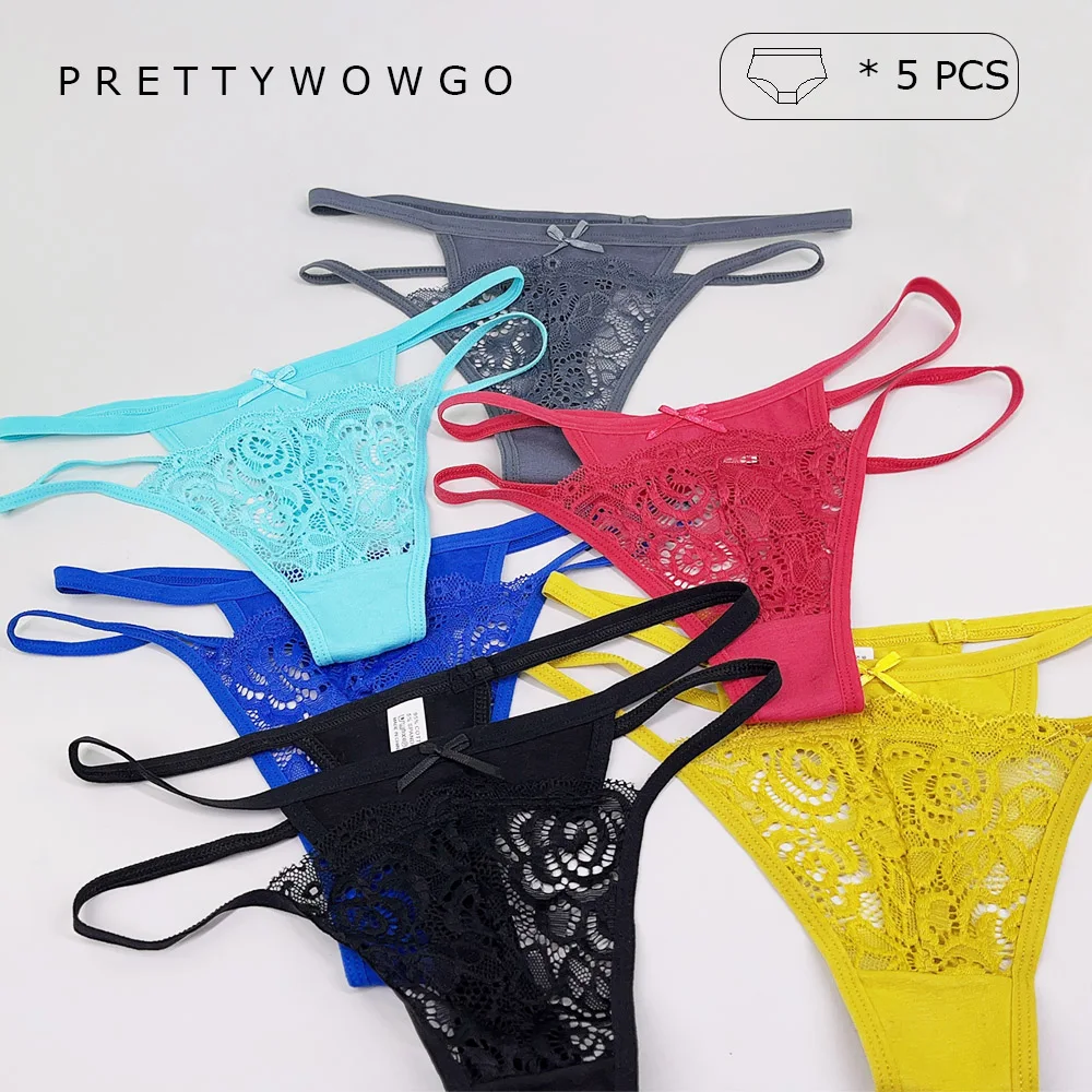 

5 PCS Hollow Out Sexy Underwear Lace Transparent G String Women Thong Panties 7473