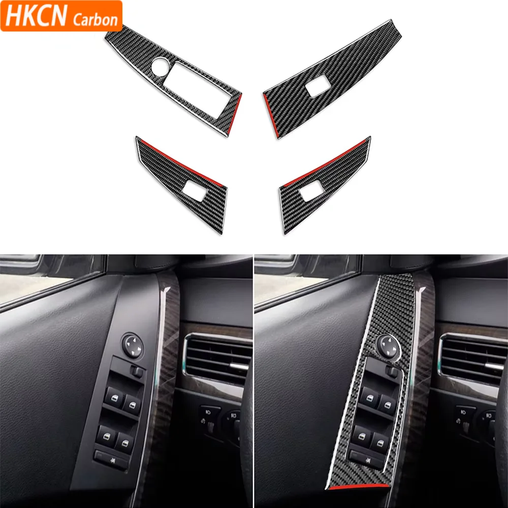 

Carbon Fiber Window Lift Switch Button Trim Cover Car Interiors Accessories Decoration Sticker For BMW 5 Series E60 2004-2007