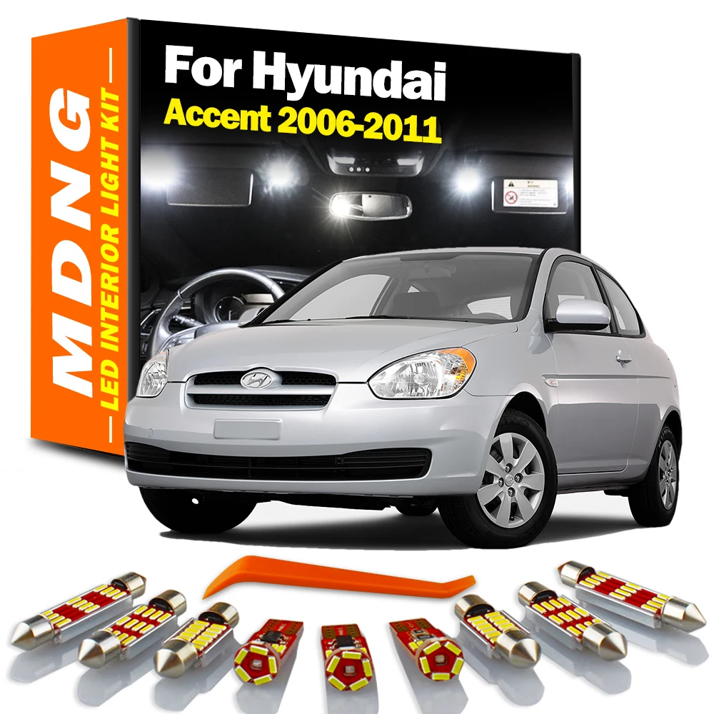 MDNG 10Pcs Canbus Car Bulbs Led Interior Light Kit Dla Hyundai Accent 2006 2007 2008 2009 2010 2011 Map Reading Trunk Dome Lamp