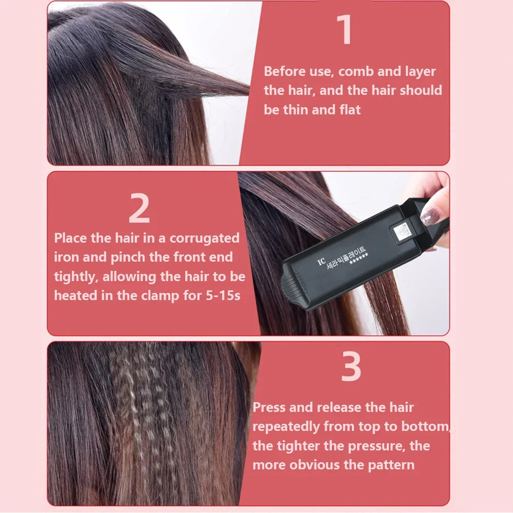 رقيق الشعر العقص الحديد الأسنان الكبيرة المموج الحديد تكثيف الشعر المكشكش لوحات واسعة سريع الحرارة مكواة تجعيد موجة تصفيف أداة