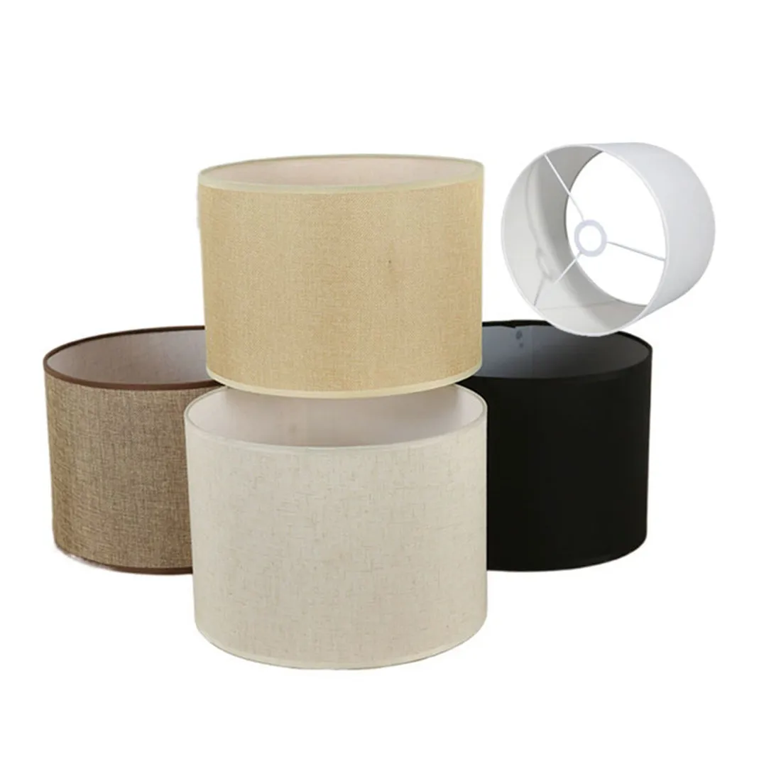 

D22cm Барабанная ткань E27 Замена абажура с отверстием 40 мм, льняной бежево-черный тканевый абажур для подвесного торшера