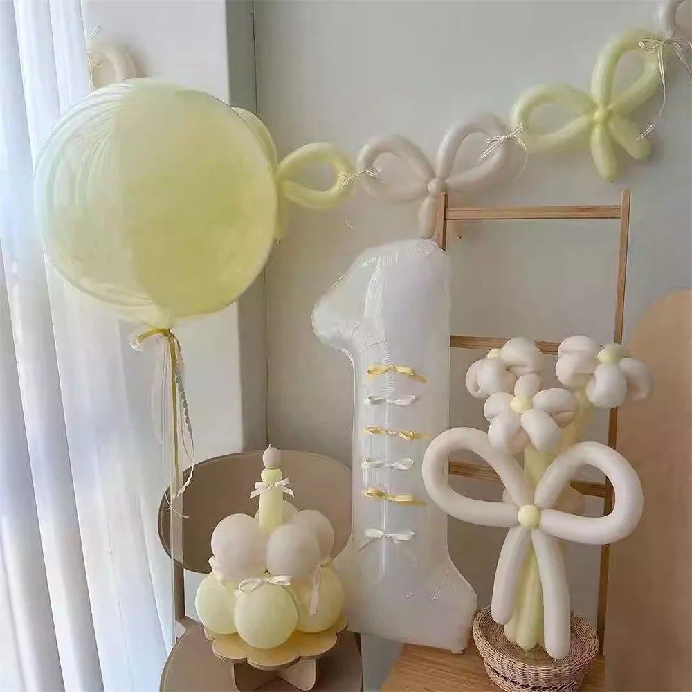 

27pcs Yellow Bow White Digital Foil Balloon Set Yellow White Balloon for Wedding Birthday Anniversary Baby Shower Party Decor