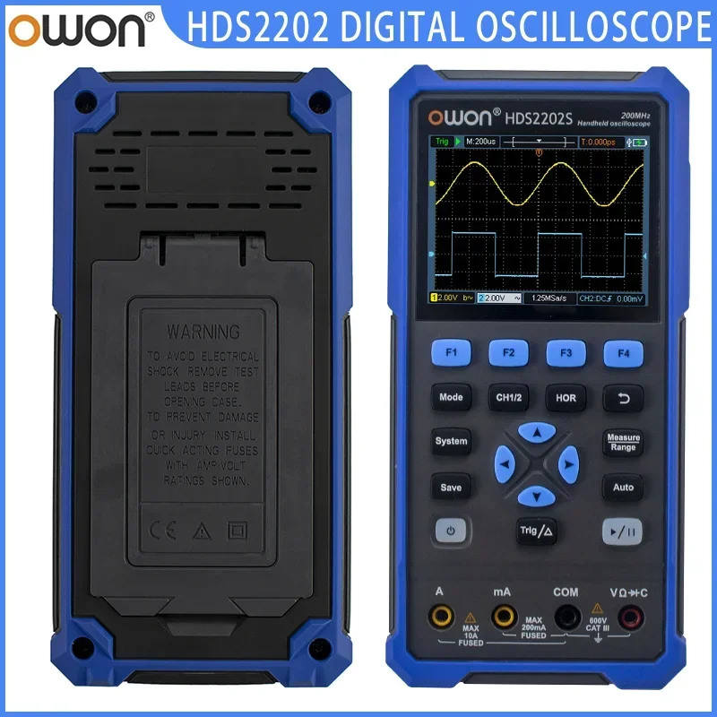 OWON HDS2202/HDS2202S Handheld Digital Oscilloscopes Dual Channel, 3-In-1 USB Oscilloscope + Multimeter + Waveform Generator