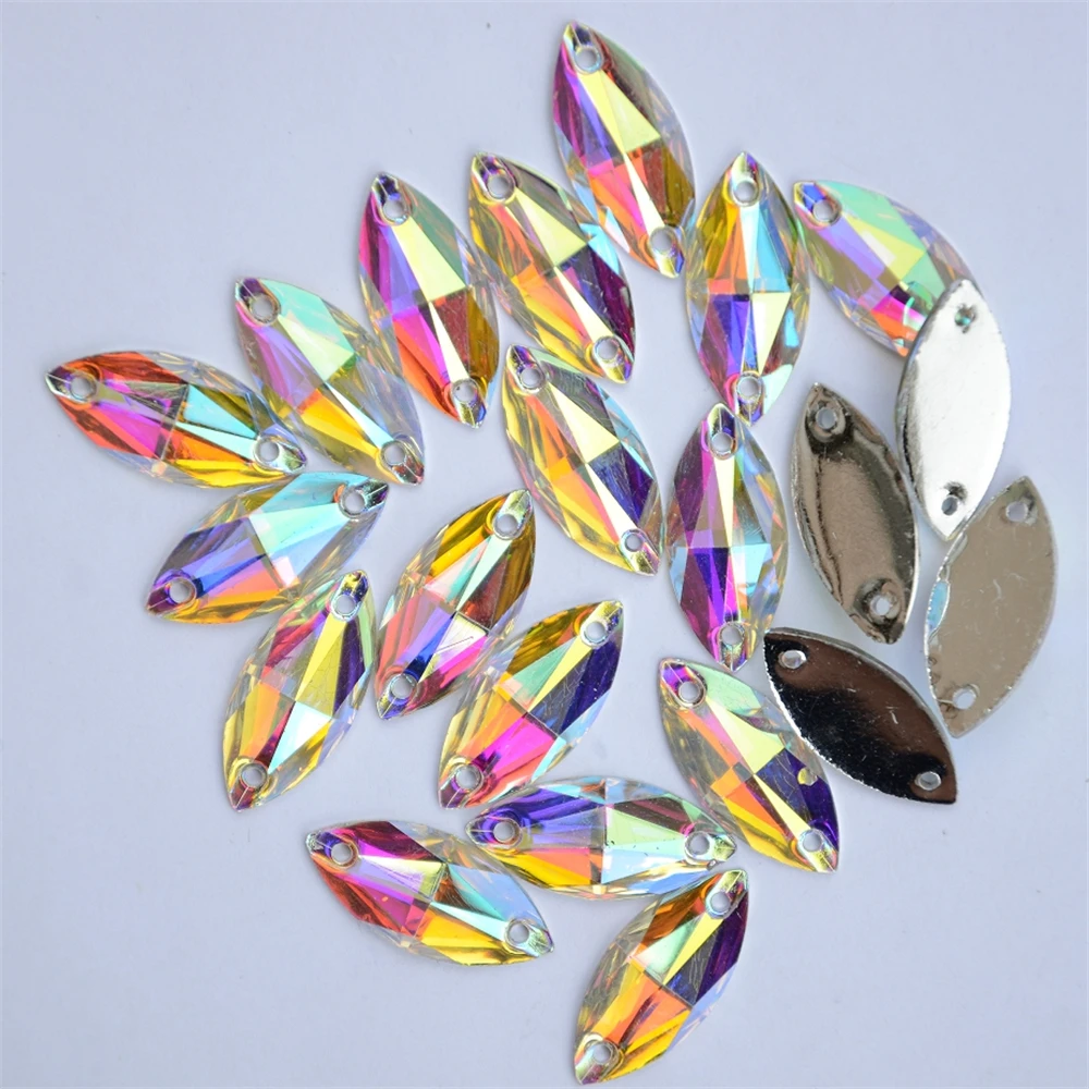 AAAA+ Marquise Shape Crystal AB sew on Beads flatback resin sew on Rhinestones Sew On stones стразы For DIY Clothes Accessories