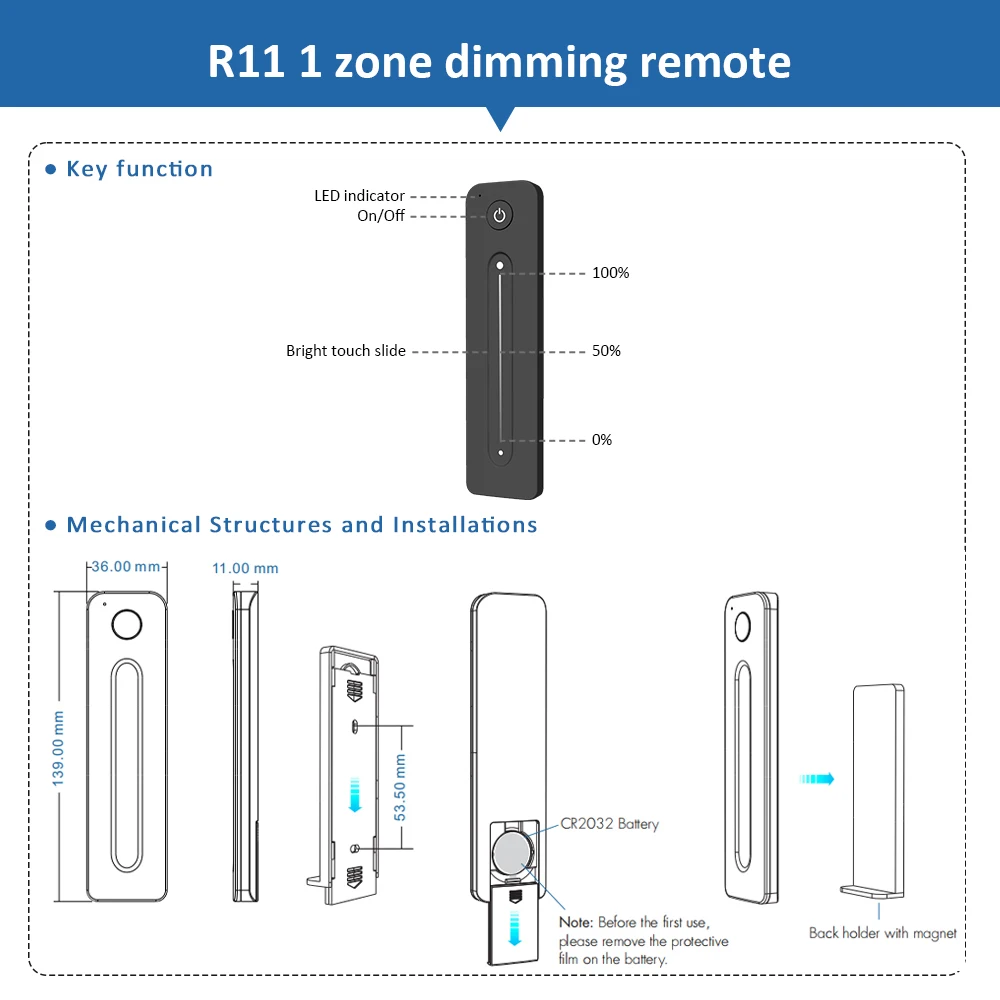 V1-H LED Dimmer 12V 24V 48V R11 Touch Dimmer Interruttore dimmer Puch remoto Relè WiFi per striscia LED monocolore Nastro luminoso