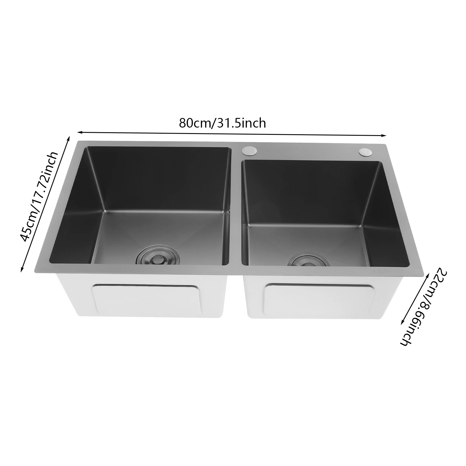 

80 X 45cm Black Drop in Kitchen Sink, 304 Stainless Steel Sink, Dual Bowl Kitchen Sink with Reserved Holes for Bars, Flats