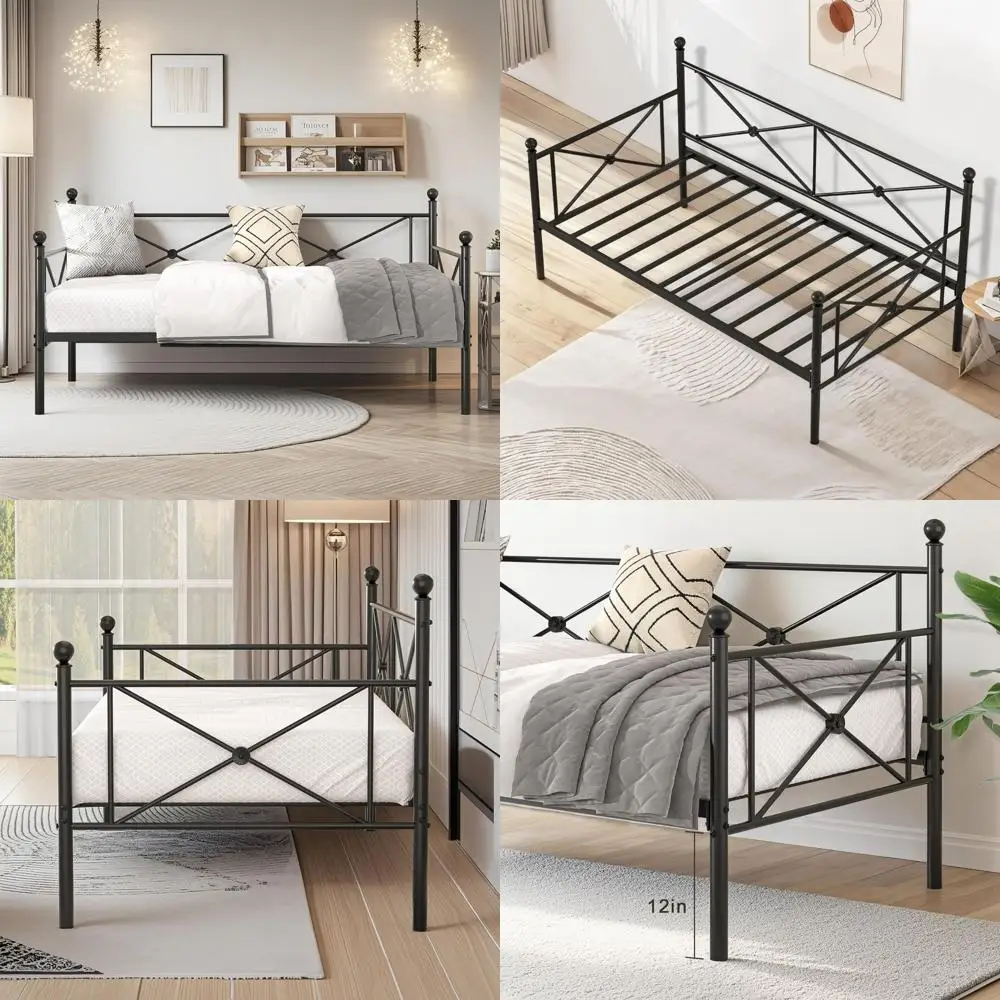 Portable 14 Folding Guest Bed with 3-Inch Memory Foam Mattress and Durable Metal Frame